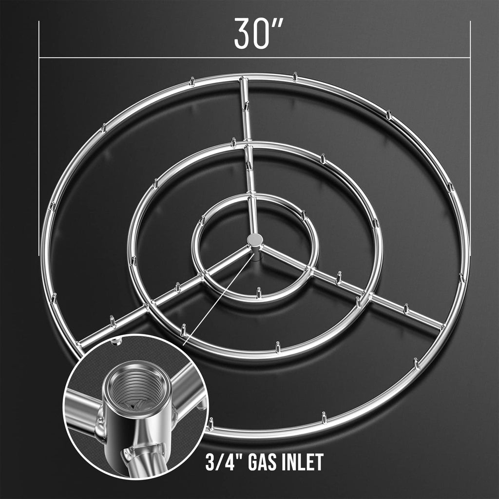 30-Inch Round Stainless Steel Fire Pit Jet Burner Ring
