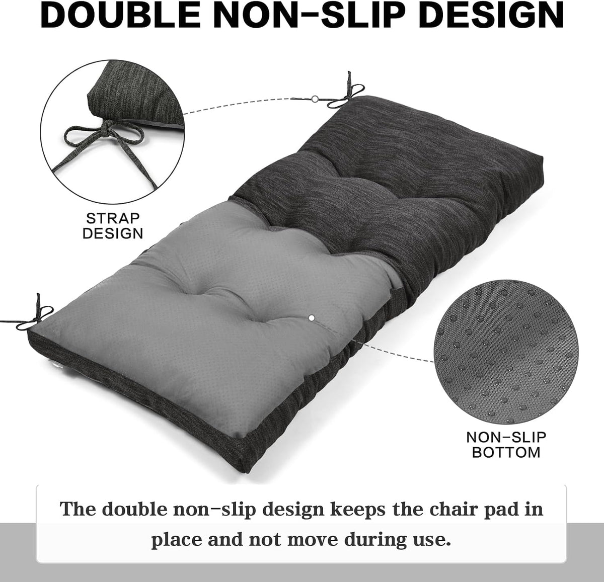 48 Inch Classic Solid Color Bench Cushion with Ties, Super Soft Indoor Outdoor Rectangle Bench Seat Cushion Standard