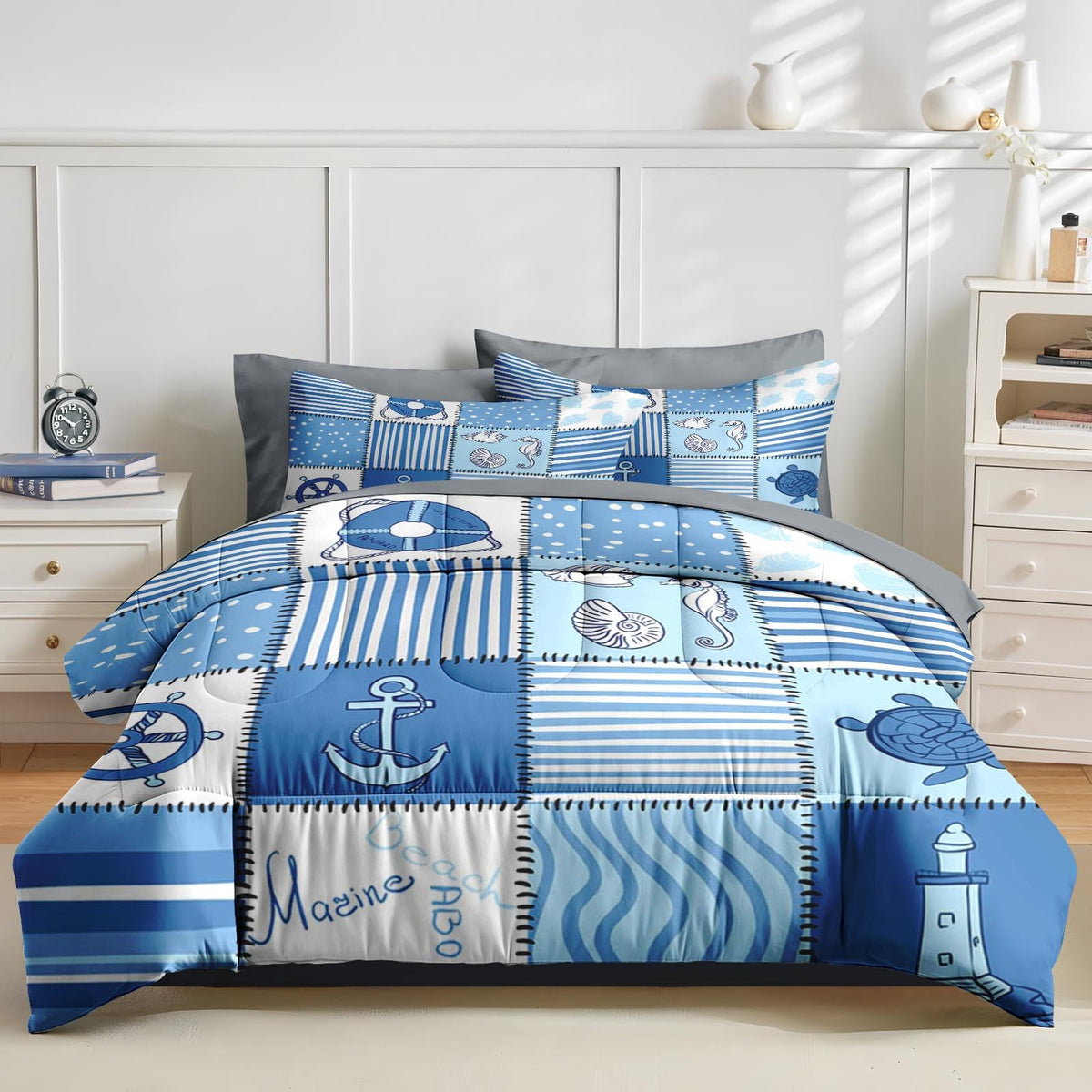 Comforter Set with Sheets, 5 Pieces Ocean Sea Bedding
