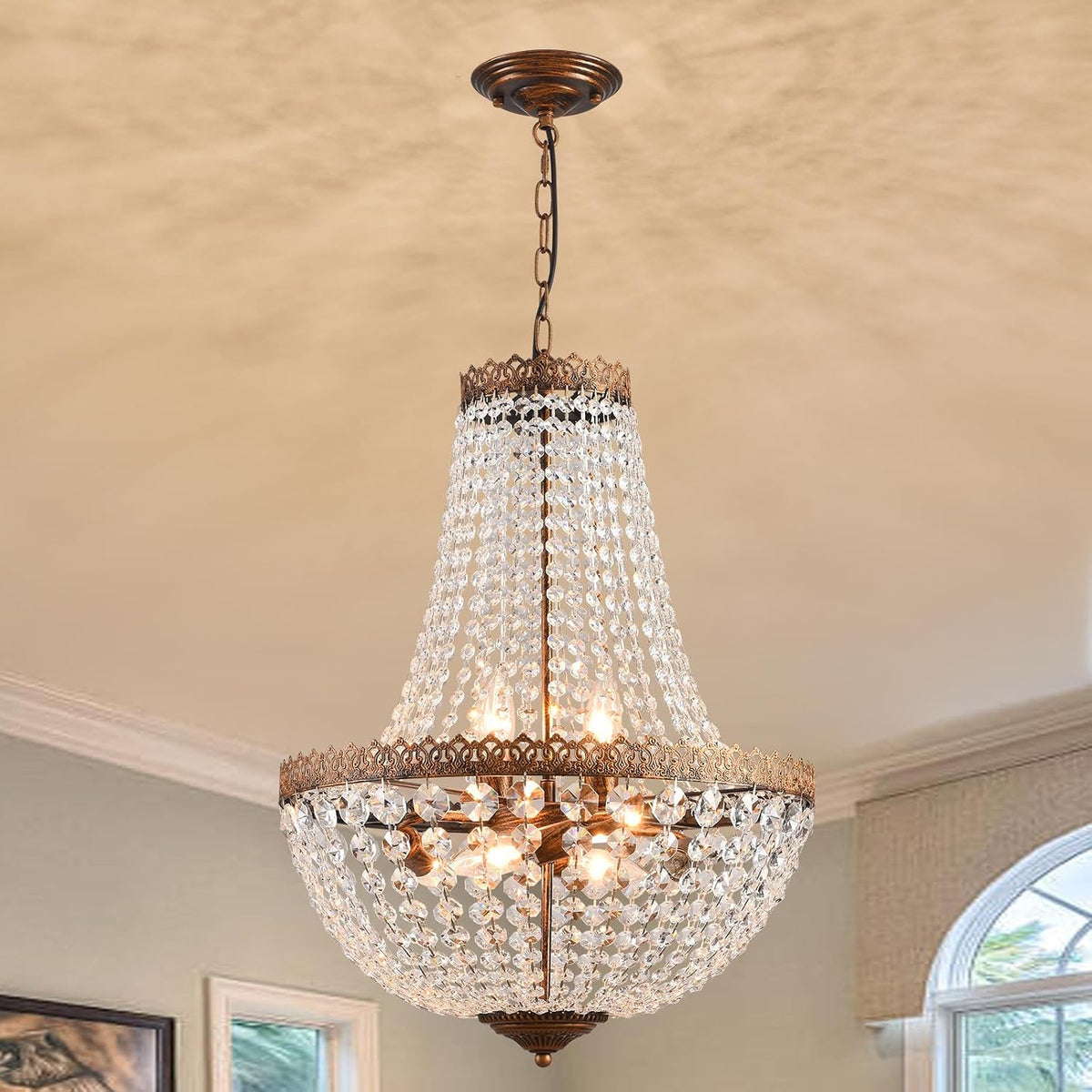 6-Light Farmhouse French Empire Crystal Chandelier for Dining Rooms and Kitchens