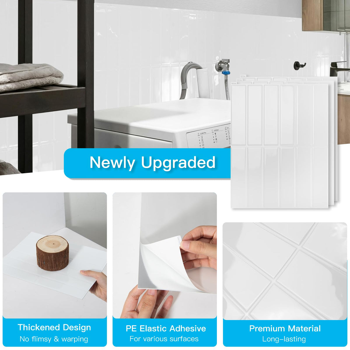 Subway Tile Peel and Stick Backsplash, 10-Pack, 11.4 x 9 Inch, White