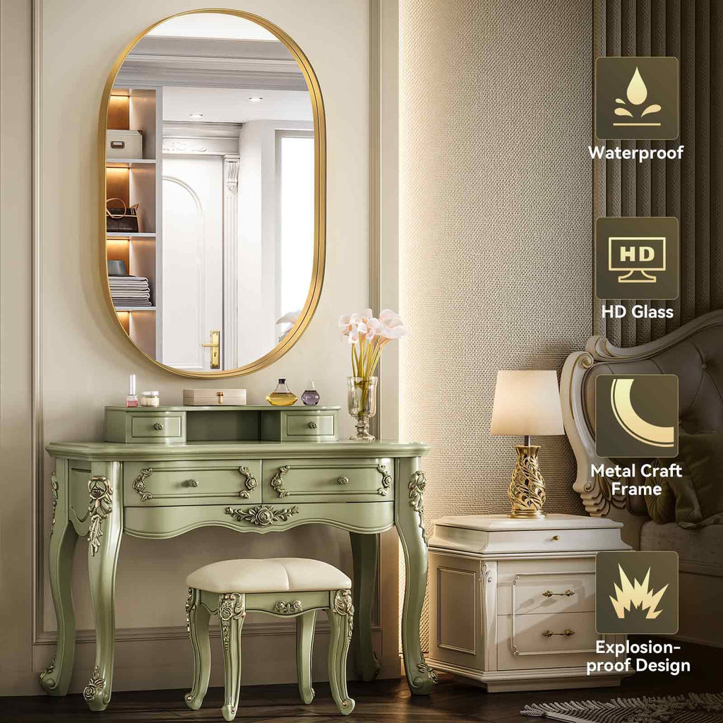Gold Oval Mirror for Wall 24x36 Inch