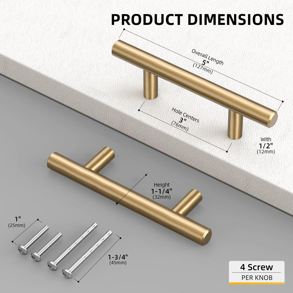 5 Pack 3 Inch Champagne Bronze Cabinet Pulls, T-Bar Handles