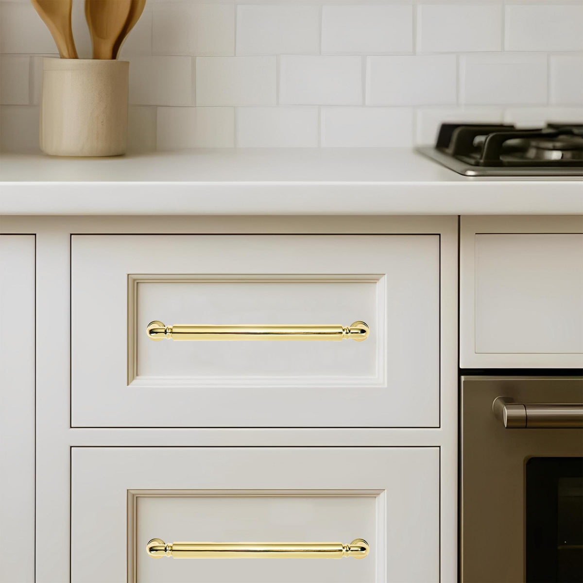 Polished Brass Heavy-Duty Solid Cabinet Pulls, 5 Inch (128mm) Hole Center,Polished Gold Drawer Pulls, Cabinet