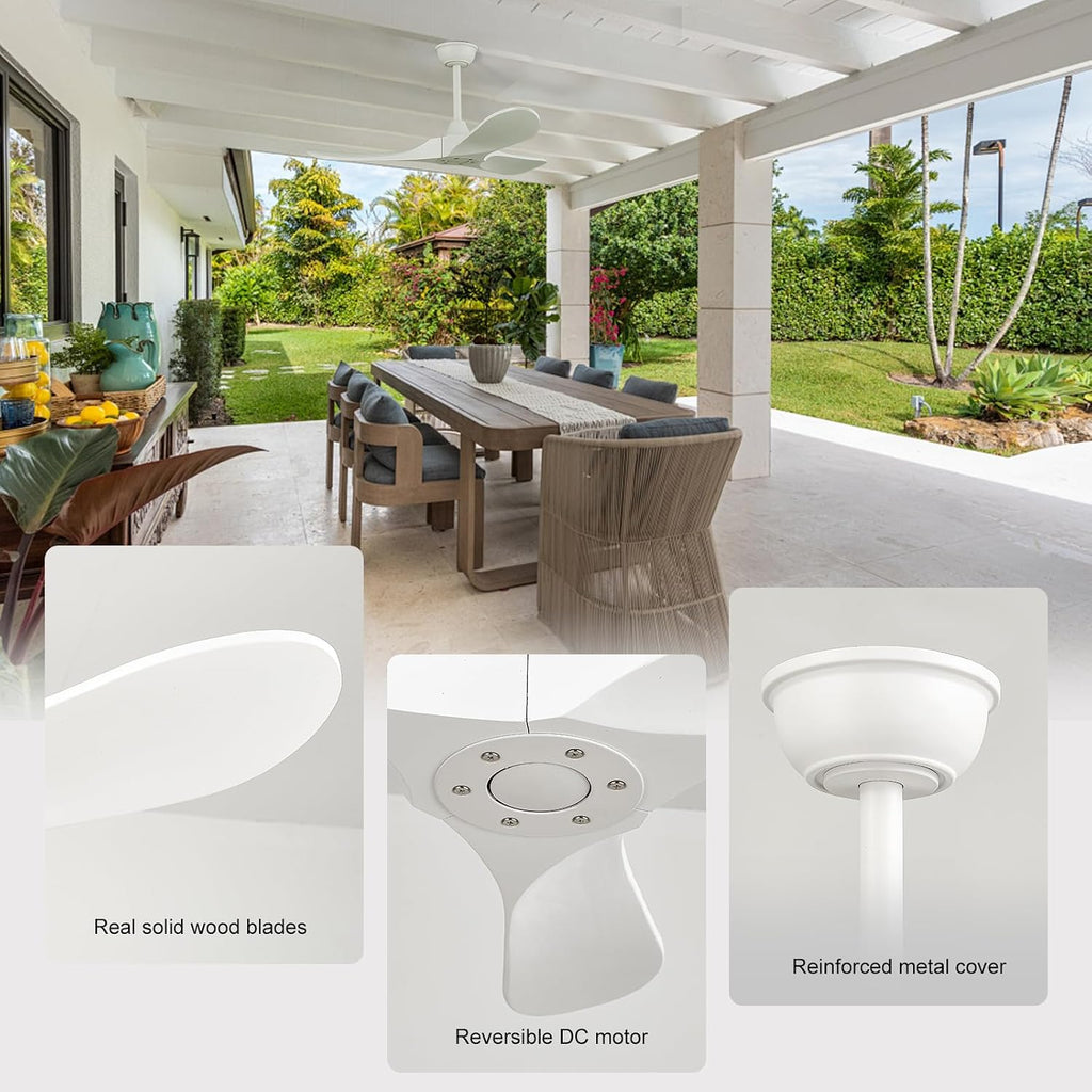 42" White Indoor/Outdoor Ceiling Fan with Remote, No Light
