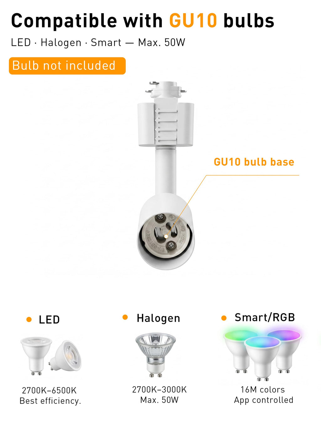 6 Pack] H Type Track Lighting Heads to Gu10 Base Socket Light Direction Adjustable,White