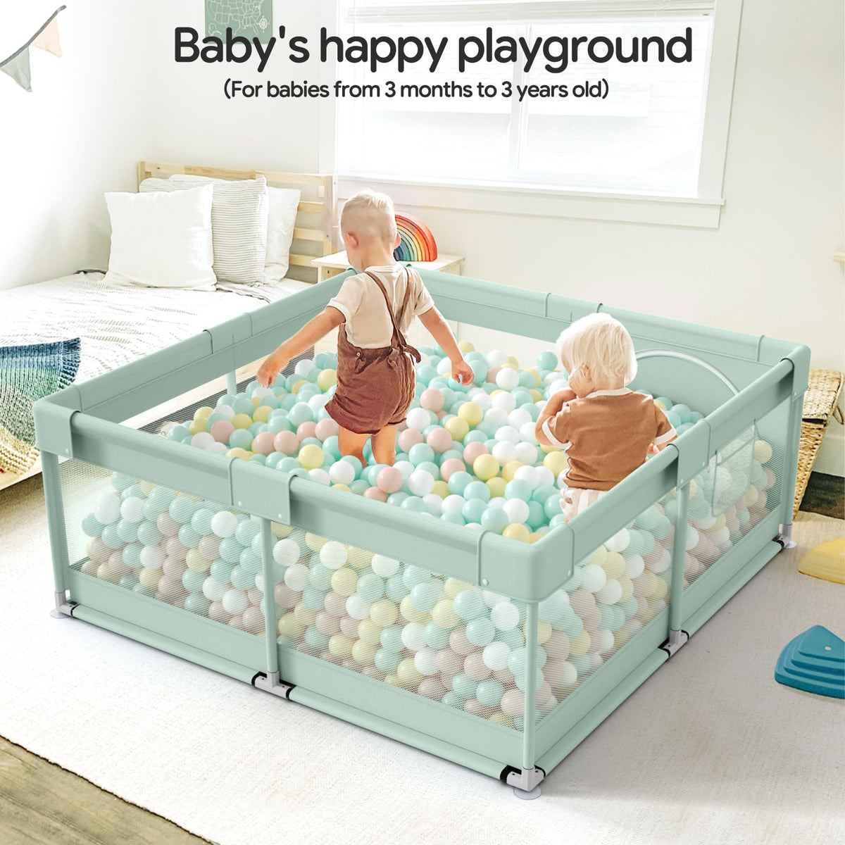 Baby Playpen, Playpen for Babies and Toddlers,47x47in, Light Green