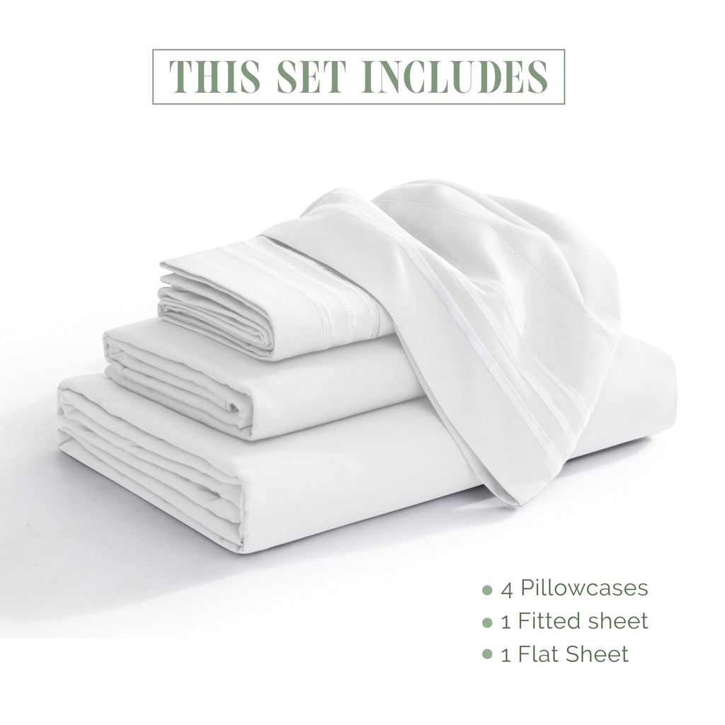 Luxury 1500 Premium Hotel Quality Microfiber 4-Piece Sheet Set - Wrinkle Resistant, All Around Elastic Fitted Sheet
