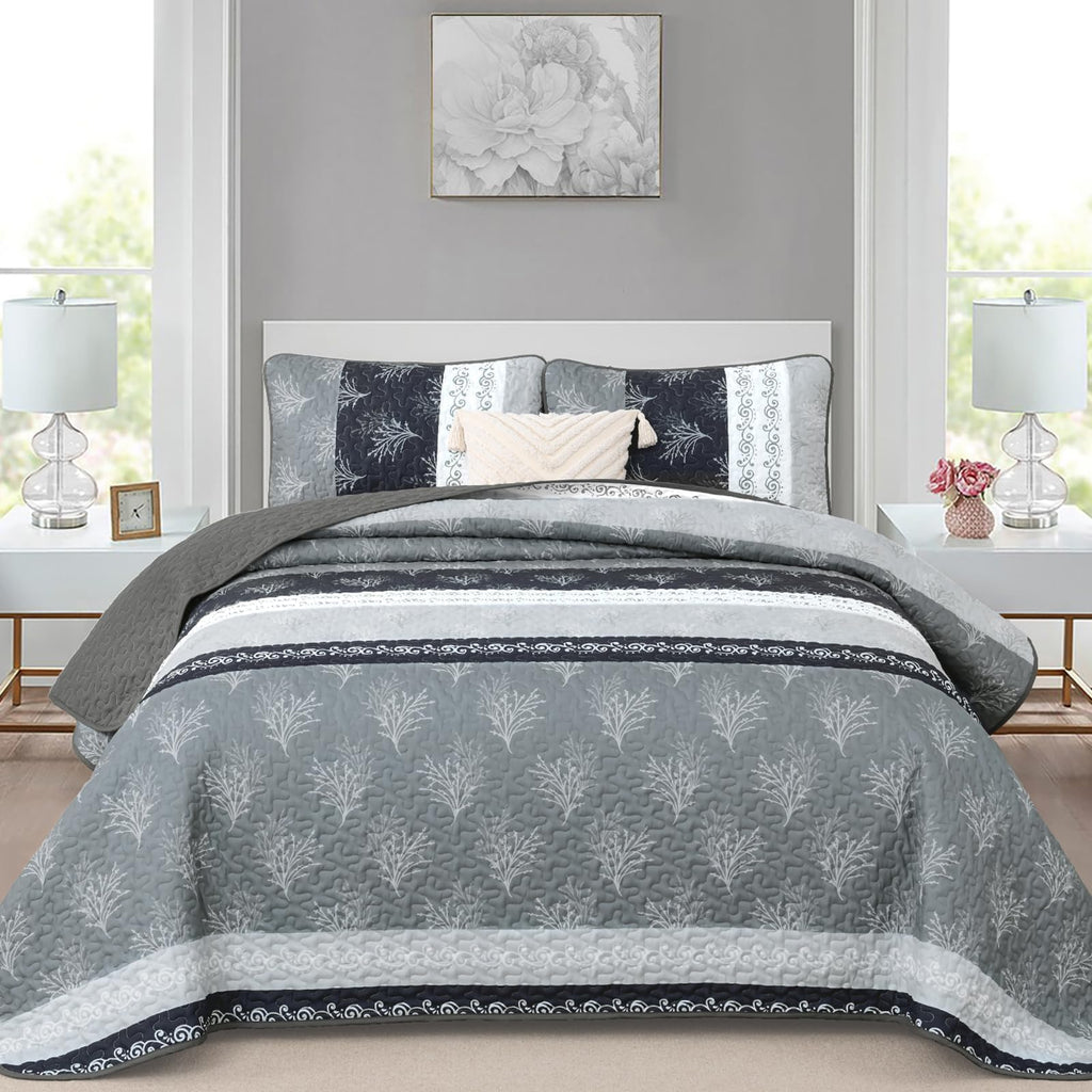 Quilt Set, Boho Summer Striped Bedspread Coverlet Set, Brown
