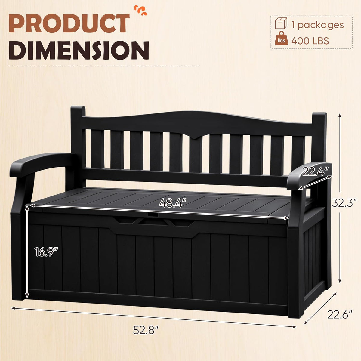 80 Gallon Resin Outdoor Storage Bench Waterproof | Large Deck Box with Armrest, Lockable&Waterproof for Garden, Home