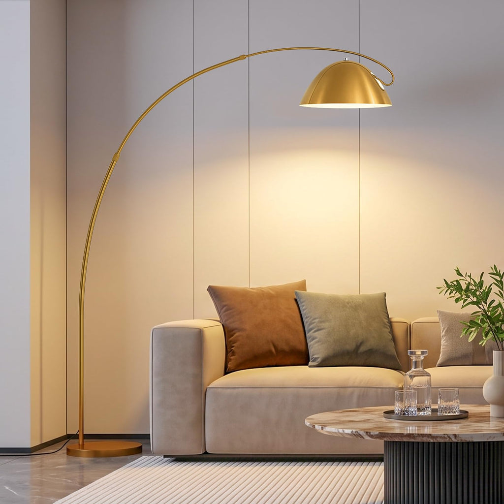 Gold Brass Large Arc Floor lamp with 20W Remote Control Bulb
