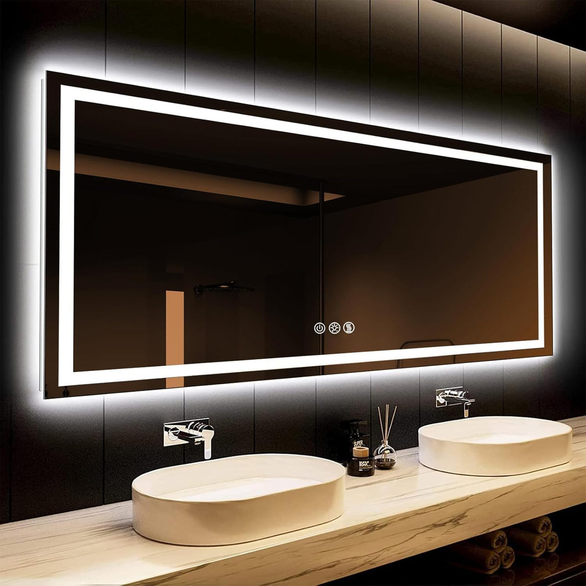 88x38 Inches LED Bathroom Mirror with Lights, Vanity Mirror with Front and Backlight, Smart Dimmable Anti-Fog LED