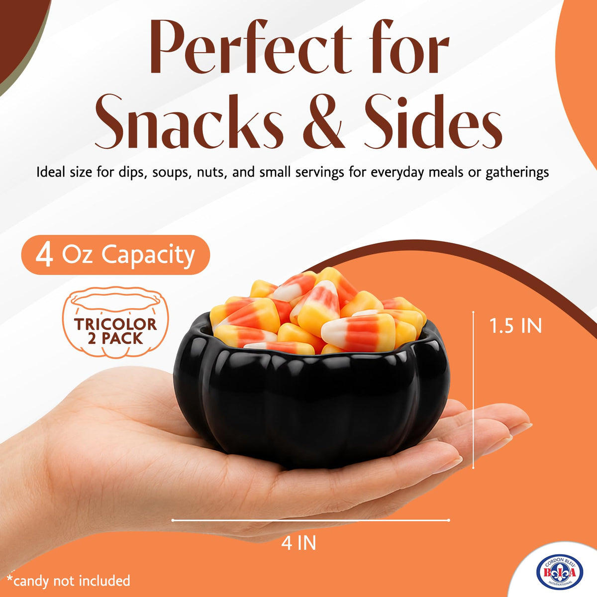 Fall Pumpkins Bowls, 4 Oz - Orange/Black, Set of 2