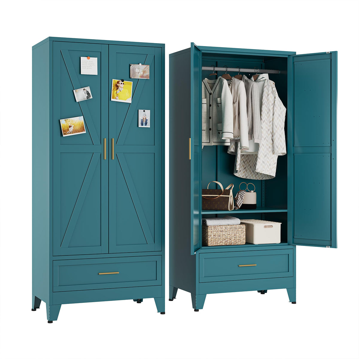 Metal Armoire Wardrobe Closet, Bedroom Armoires with Drawers