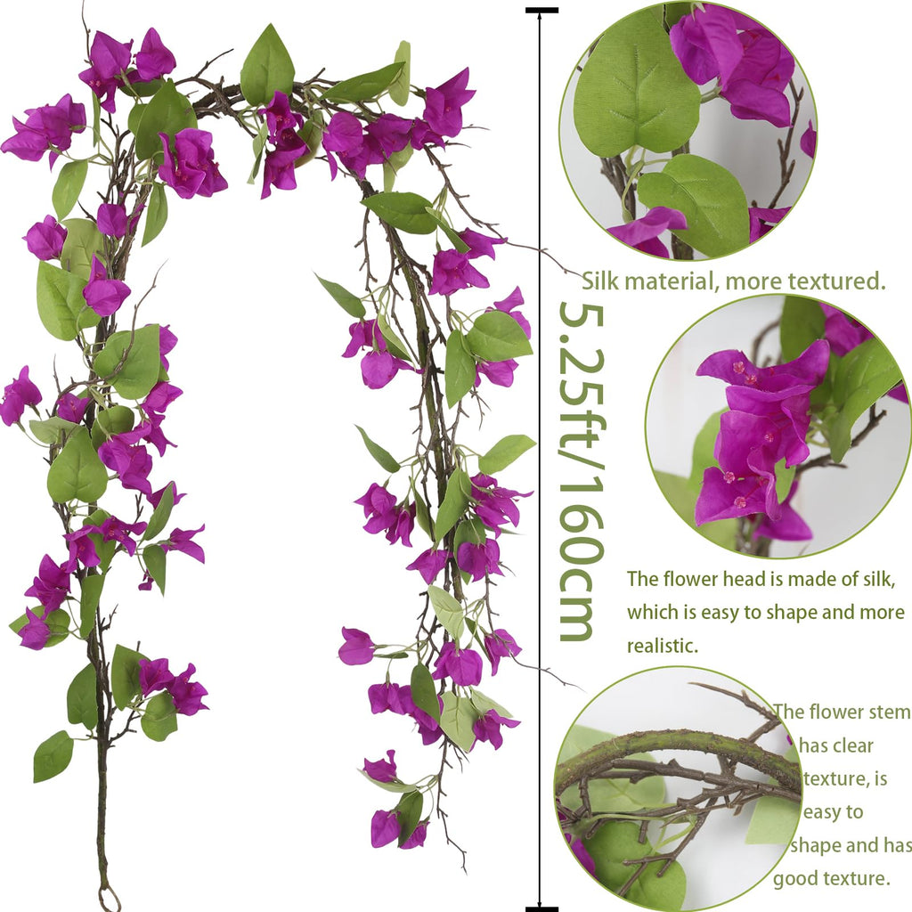 Artificial Bougainvillea Flowers Garland Purple Silk Bougainvillea Vines UV Resistant Realistic Faux Hanging Flowers