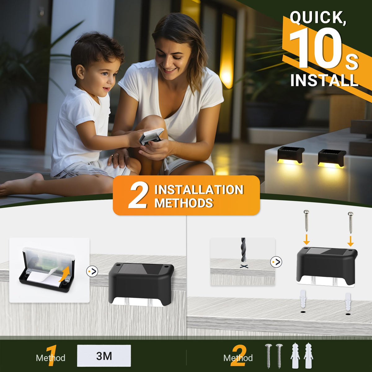 Solar Deck Lights, Solar Step Lights Waterproof, 12 Pack Warm White