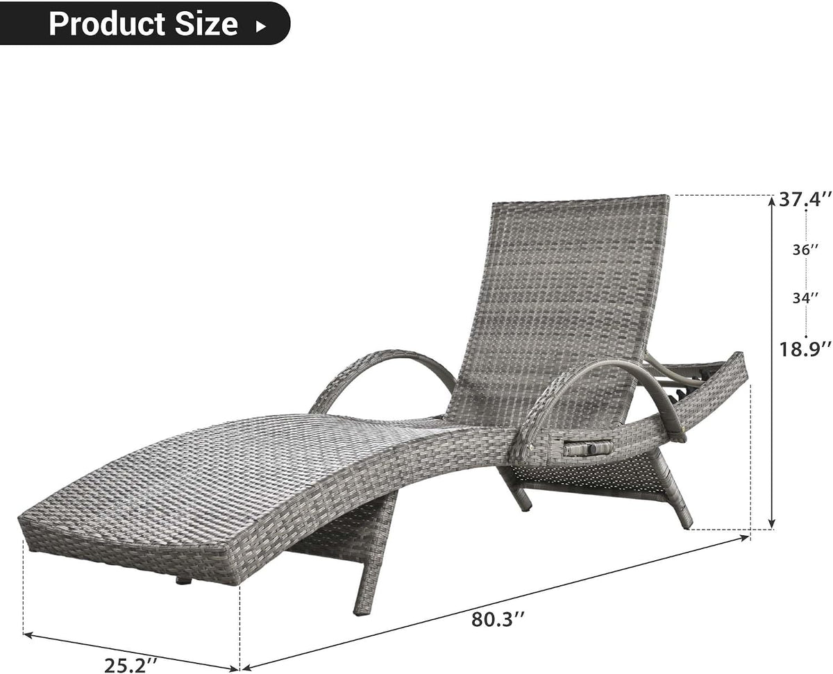 Chaise Lounge Outdoor Set of 2, Rattan Pool Loungers Chairs Set of 2 with Armrests & Pull-Out Side Table, Patio