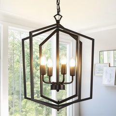 18.1" Black Chandelier, 4-Light Farmhouse Dining Room Light Fixture, Industrial Ceilings Foyer Lighting Fixtures