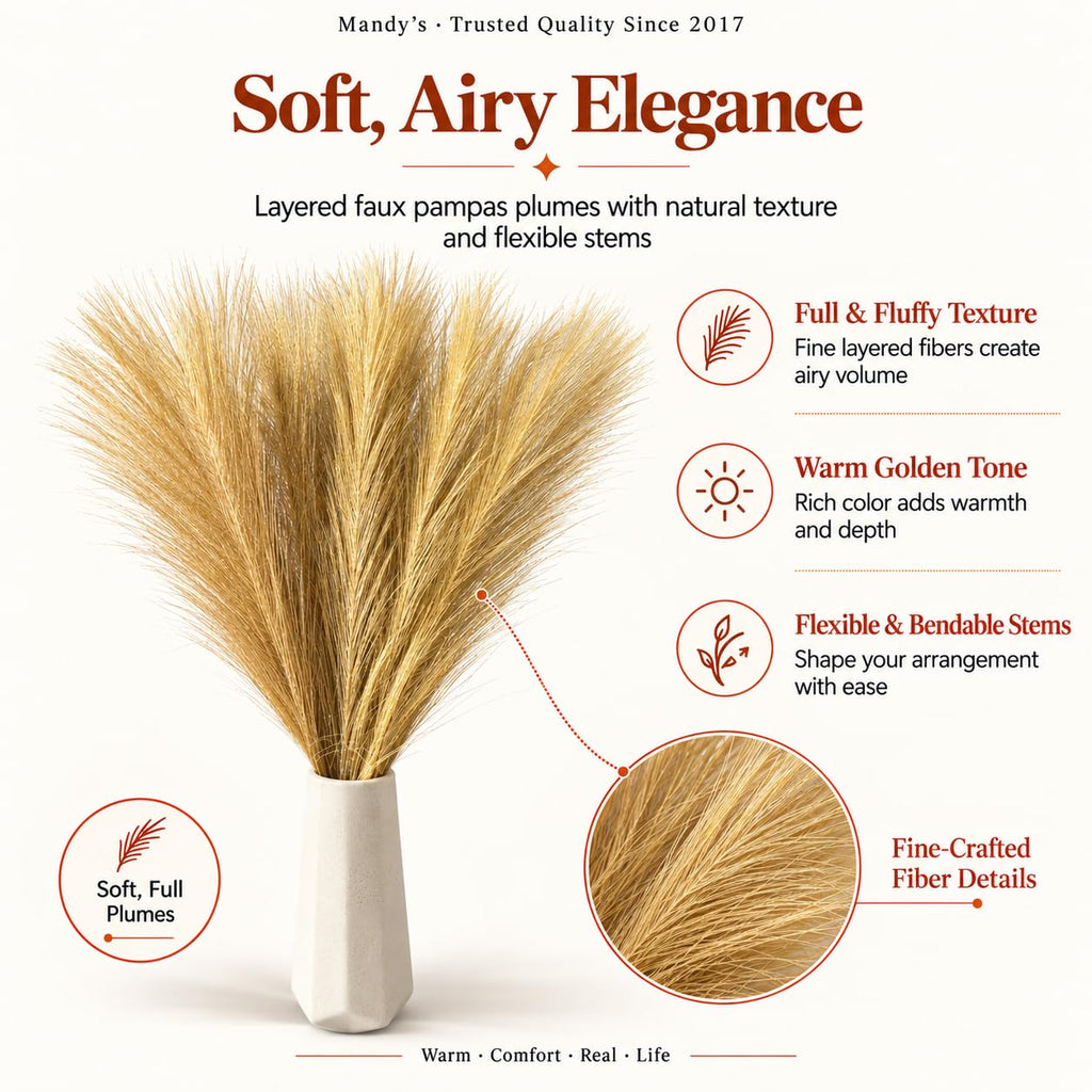 20 Stems Gold Faux Pampas Grass Centerpieces