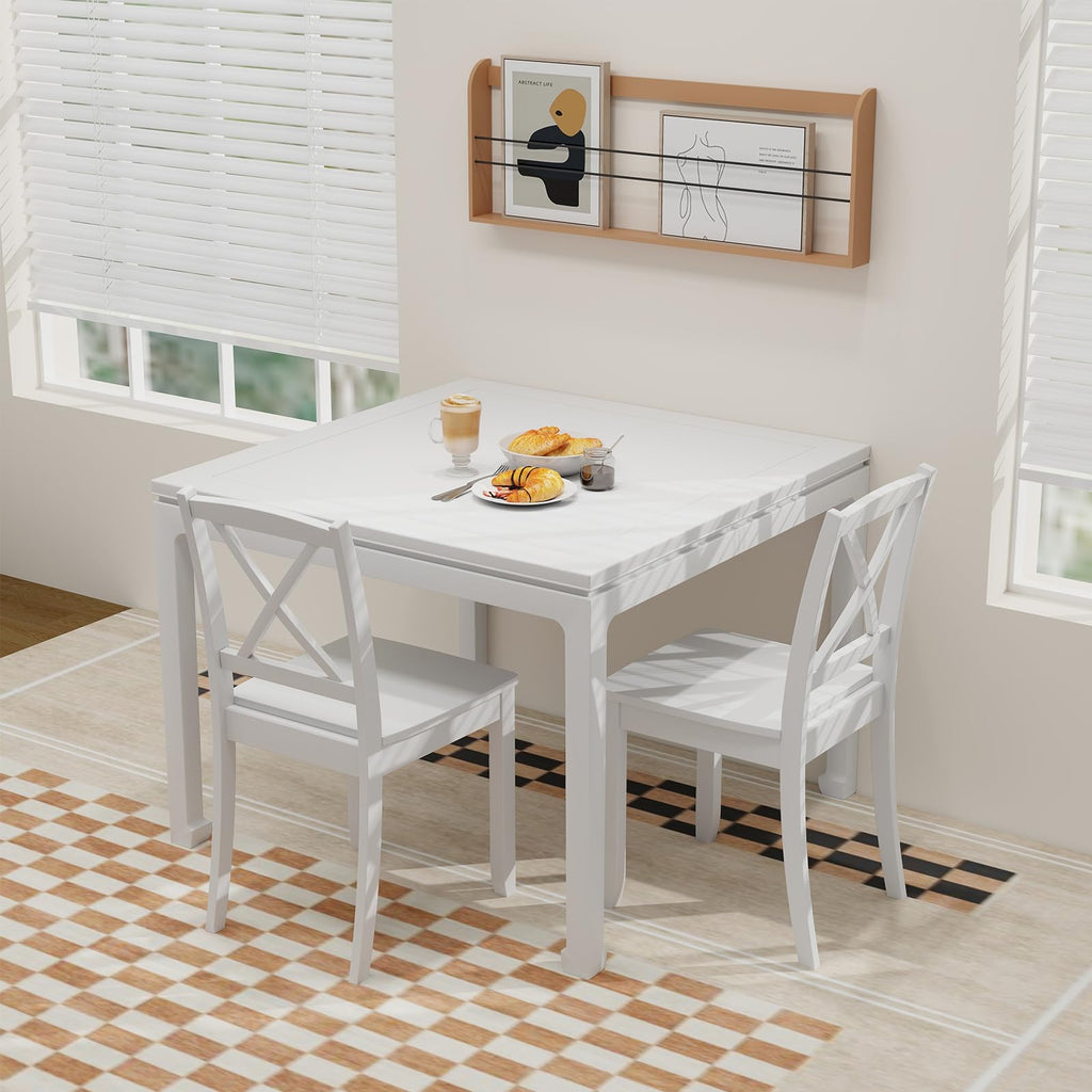 Wood Dining Chairs Set of 4 White, Armless Kitchen Chair w/Rubber Wood Legs & Curved Backrest, Farmhouse Cross Back