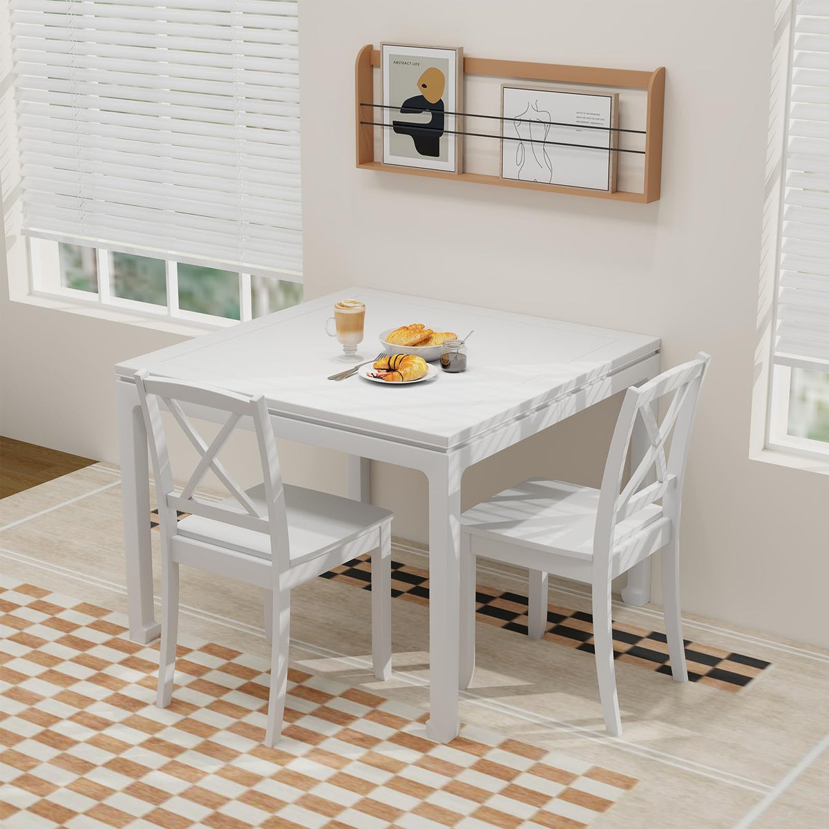 Wood Dining Chairs Set of 4 White, Armless Kitchen Chair w/Rubber Wood Legs & Curved Backrest, Farmhouse Cross Back