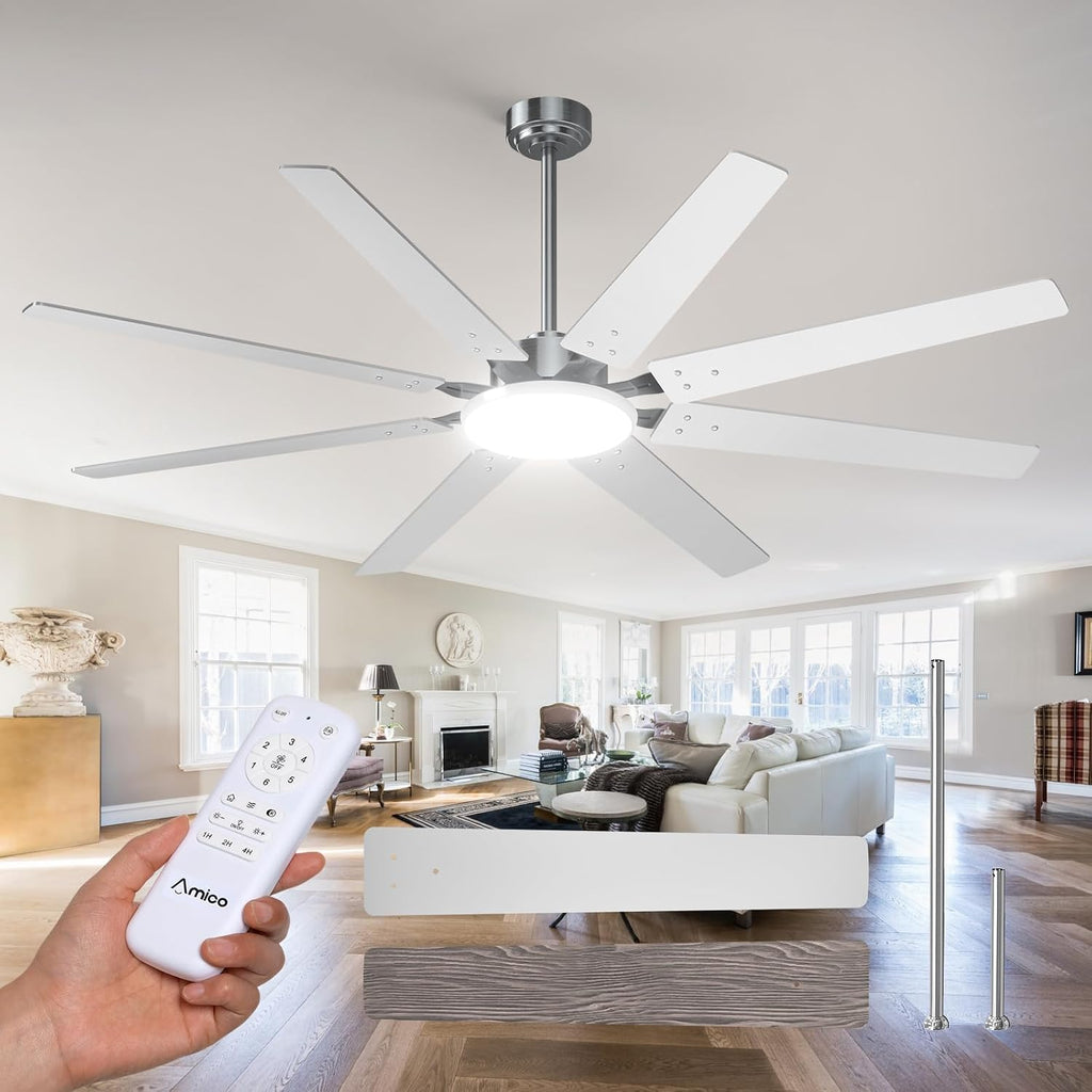 72" Brushed Nickel Ceiling Fan with Light & Remote