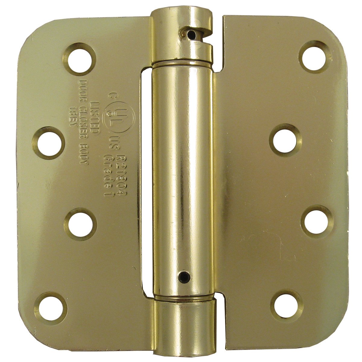 Self Closing Spring Door Hinges Bright Brass 4 Inch - 5/8 Radius 2-Pack