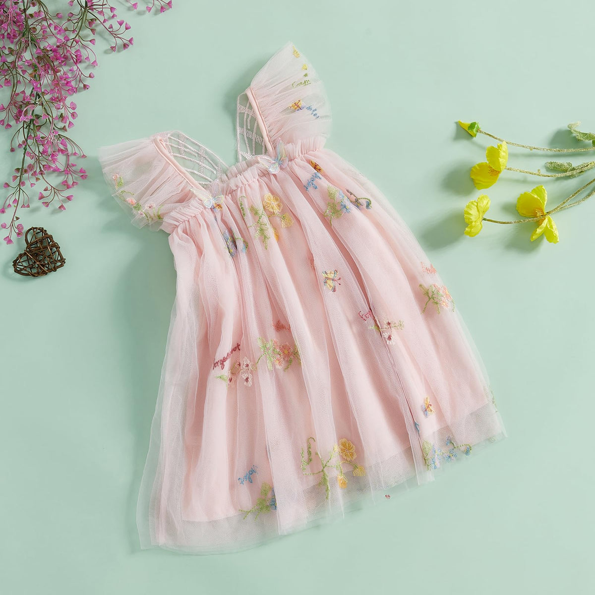 Newborn Infant Baby Girls Clothes Flower Butterfly Embroidery Sleeveless Romper Tulle Mesh Dress Toddler Bodysuit