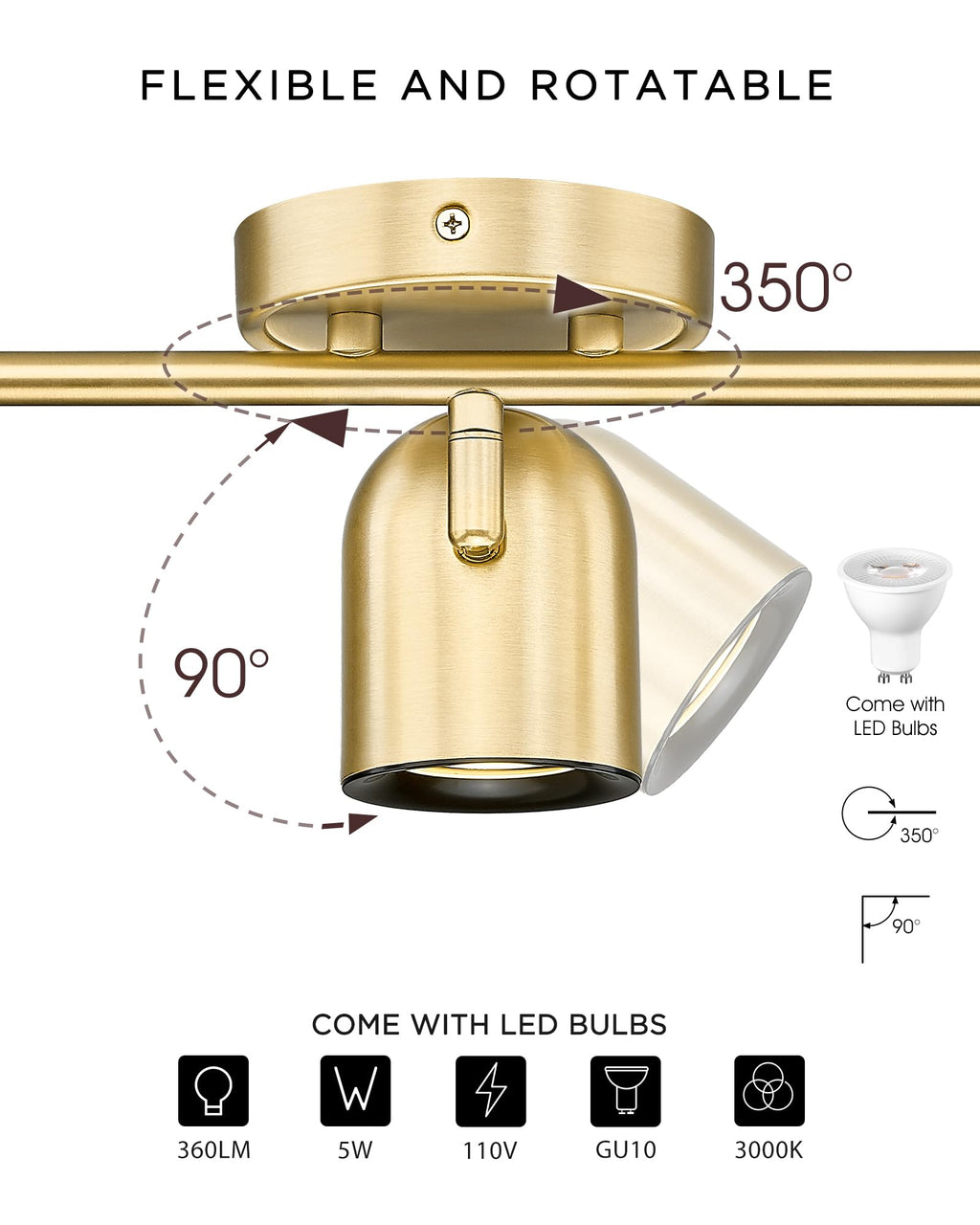 43" Adjustable LED Track Light - 3000K Gold Ceiling Track Lighting Fixture, Rotatable | Modern Kitchen Track Lights