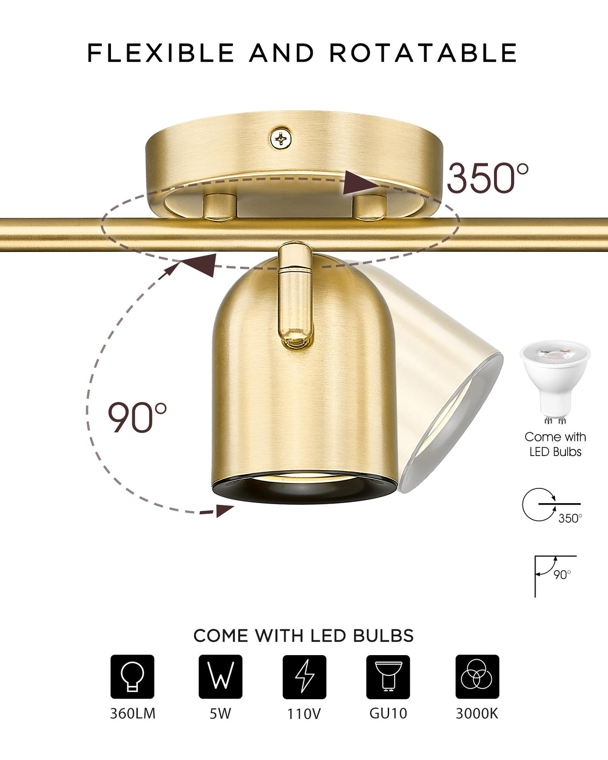 43" Adjustable LED Track Light - 3000K Gold Ceiling Track Lighting Fixture, Rotatable | Modern Kitchen Track Lights