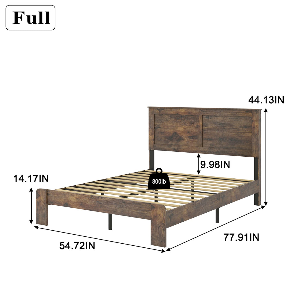 Rustic Vintage Bed Frame with Headboard, Wooden Platform Bed Frame with Wood Slats, Easy