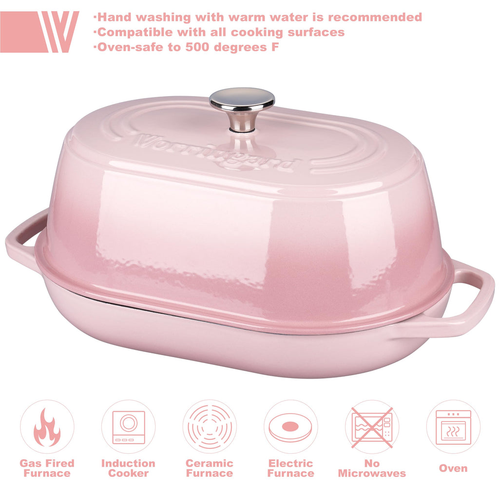 Enameled Cast Iron Dutch Oven Pot with Dome Lid, Oval Bread Oven made Sourdough Bread Baking, Oven Safe up to 500°F