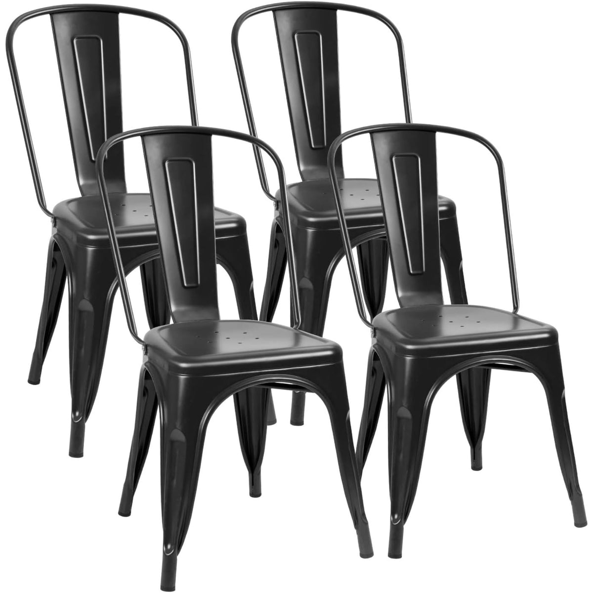 Metal Dining Chairs Indoor-Outdoor Use Stackable Side Chairs with Back Industrial Kitchen Classic Trattoria Chair Set