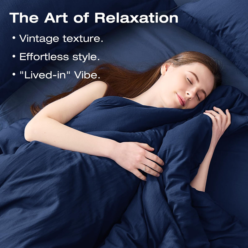 Comforter Set 7-Piece Navy Blue, Pre-Washed Bed in a Bag