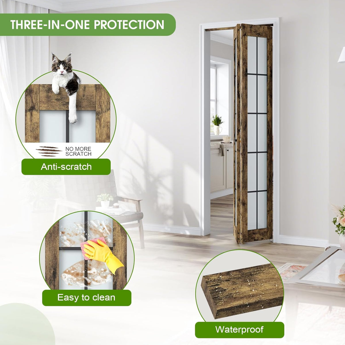 Preassembled Bifold Closet Doors for 36" X 80" Opening, Country Style,Space Saving, Tempered Frosted Glass with Black