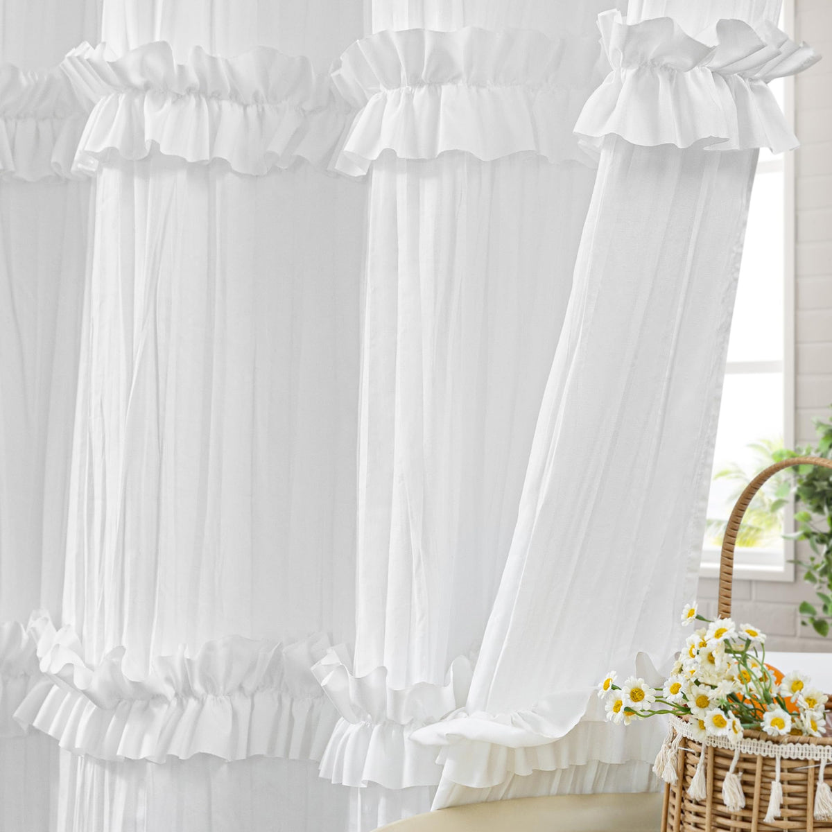 No Hook Ruffle with Fabric Liner Set, 71" W x 74" L