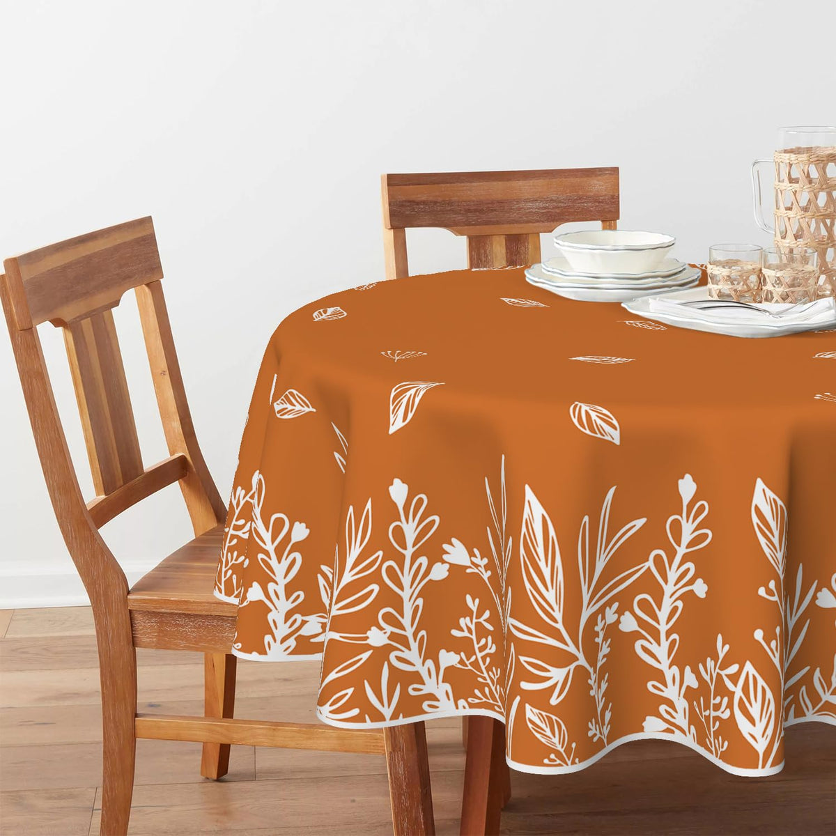 Fall Tablecloth 90 x 90 Inch Round Thanksgiving Orange