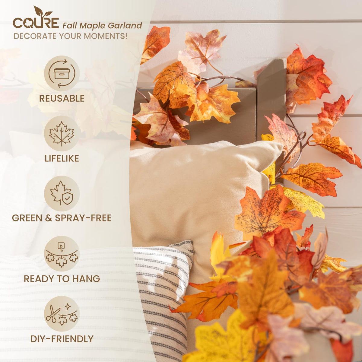 9 Pack Fall Leaf Garland, Total 53.1Ft Artificial Fall Vines Autumn Garland Fall Maple Leaves Thanksgiving Decor