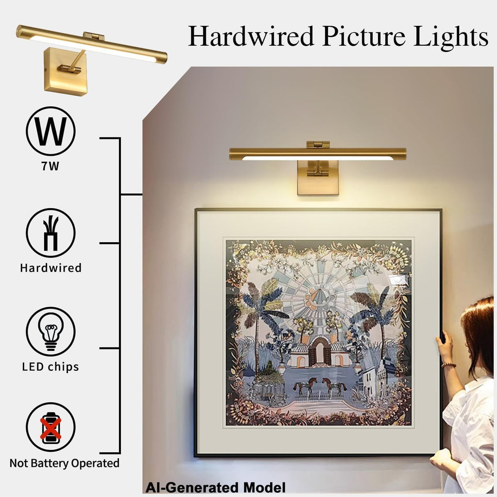 LED Picture Light Fixtures 16.54 Inches, Modern Metal Artwork Wall Lamps with Single Swing Arm, 7W (50W Eqv.)