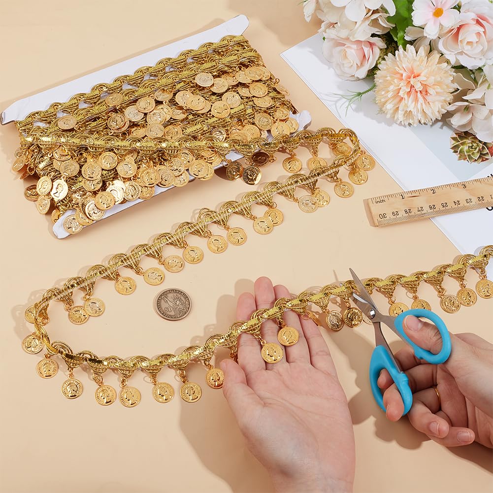 Gold Coin Shape Sequin Tassel Trim 1.4 Inch Width Sequins Tassels Lace Ribbon Fringe Sequins Lace Tassel - 10 Yards