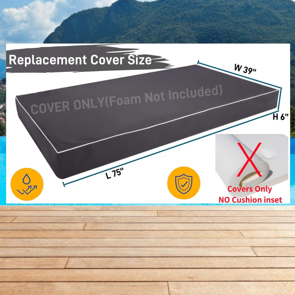 Patio Twin Daybed Replacement Bottom Cover, Charcoal Grey, 75"x39"x6"