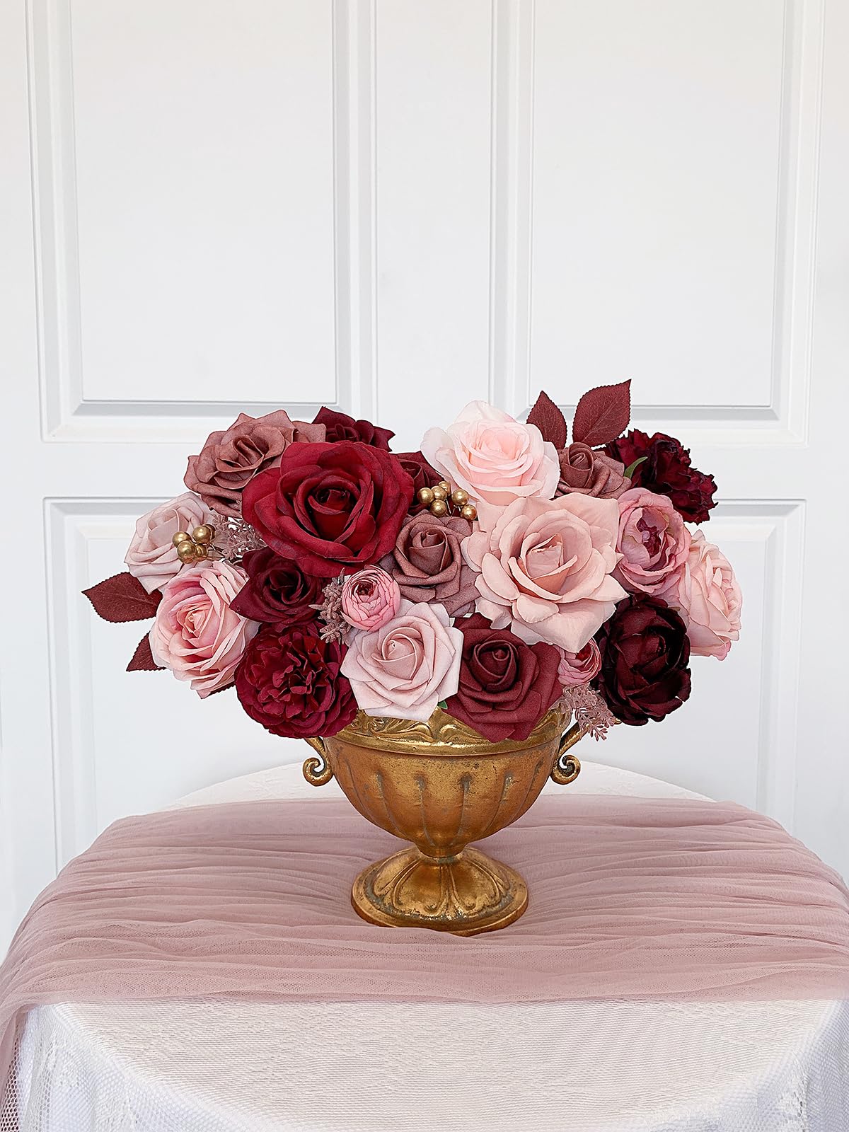 Roses Artificial Flowers Burgundy Red Bouquet Fake Flower Bulk
