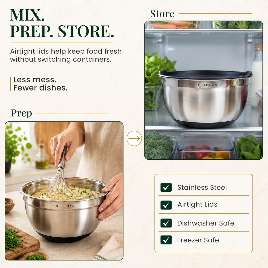 Stainless Steel Mixing Bowls with Airtight Lids Set - Set of 3