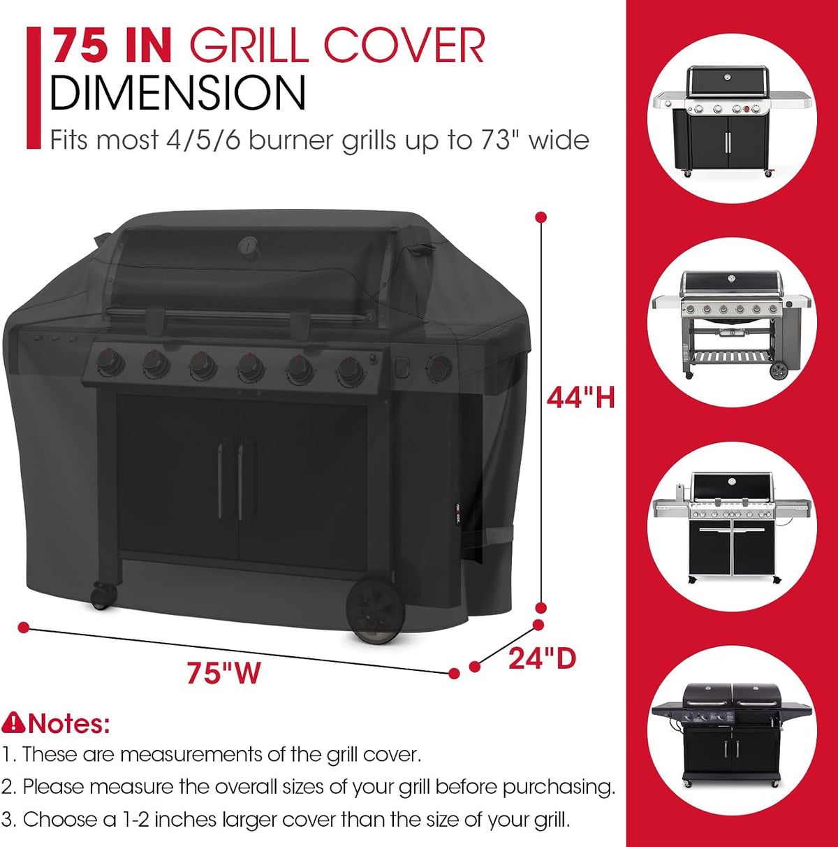 Heavy Duty Waterproof Barbecue Gas Grill Cover, 75-inch XX-Large BBQ Cover, Special Fade Resistant, Durable and