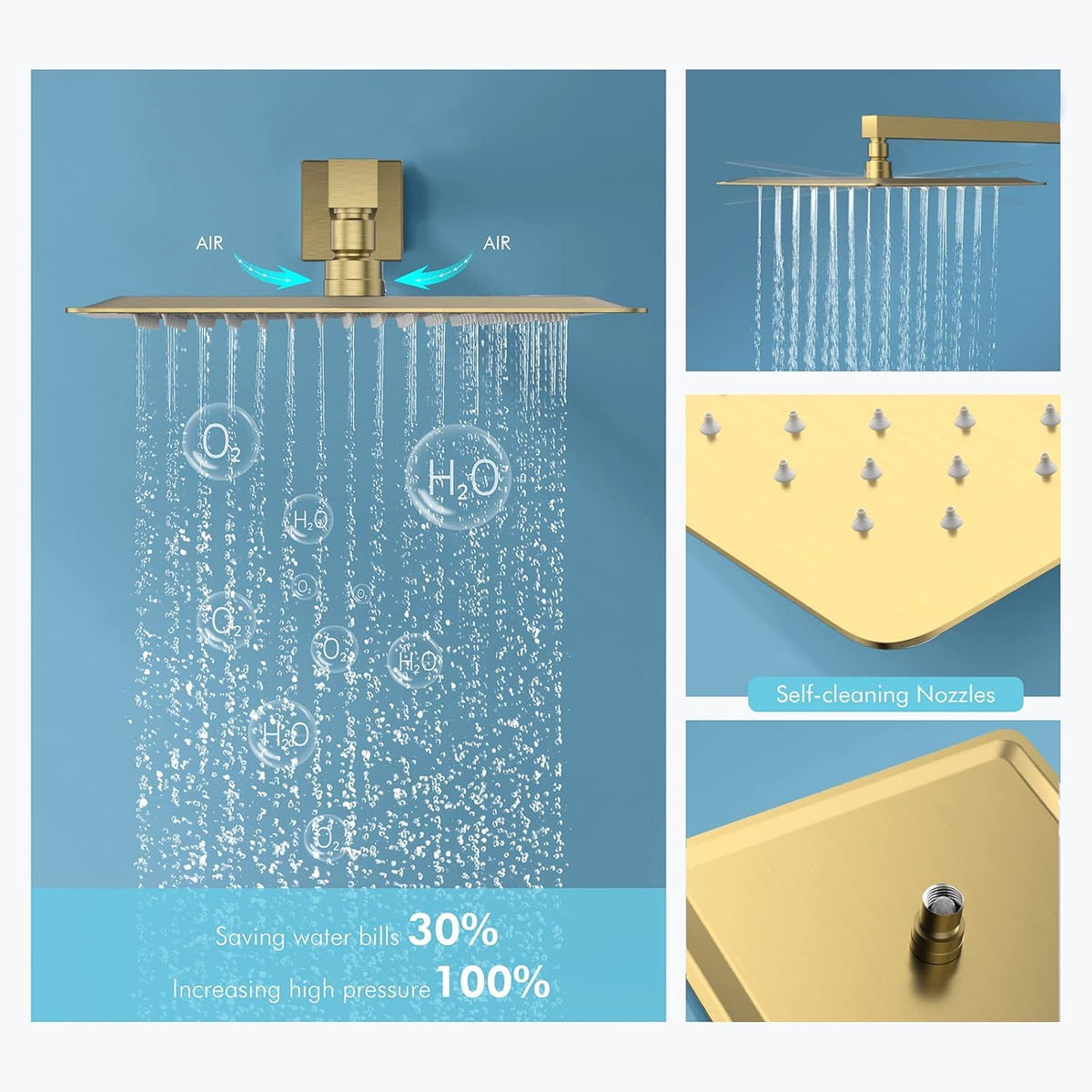 Shower System Brushed Gold Shower Faucets Sets, 10" Rain Shower Head with 2 In 1 Handheld Spray and 4 Body Jets, Wall