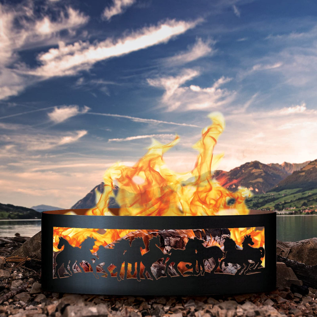 Mustangs Unpainted 12 in. Tall 37 in. Diameter Outdoor Fire Ring with Fire Poker - 37 x 37 x 12 in.