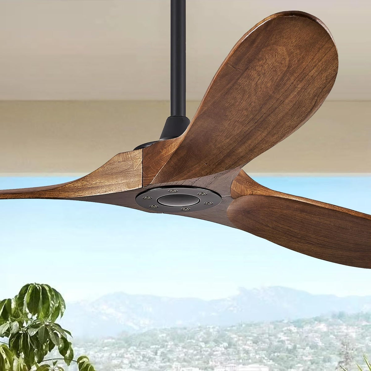 52" Wood Outdoor Ceiling Fan with Remote, No Light