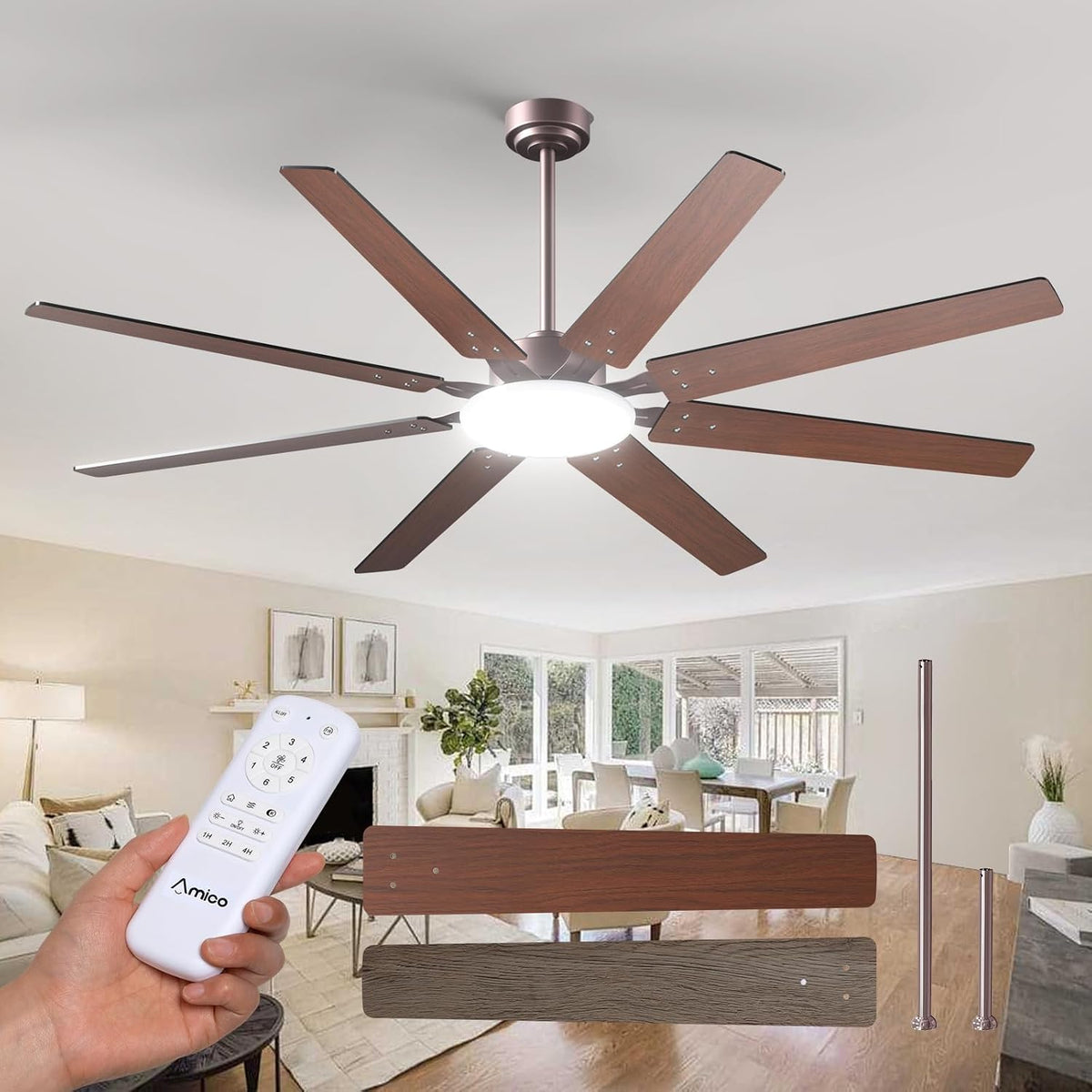 72" Bronze Ceiling Fan with Light & Remote