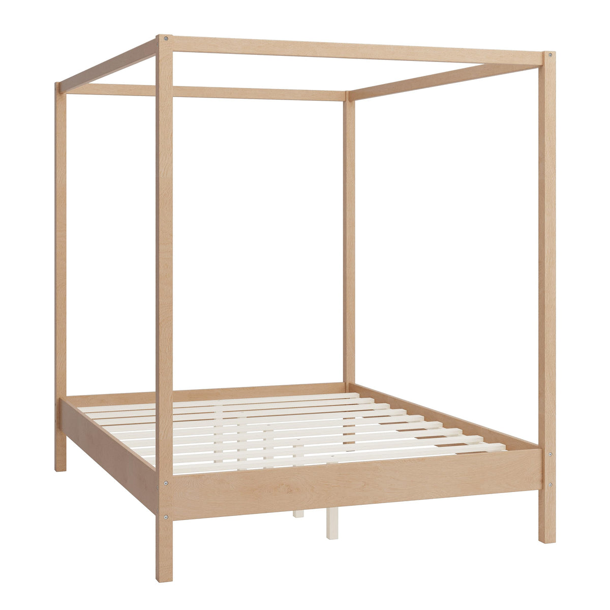 Wooden Canopy Bed with Four Posters, Canopy Bed Frame & 8.3" Storage Space Under Bed, Solid Wood Slats