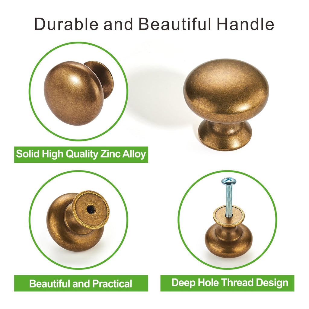 10 Pack Cabinet Knob- Antique Brass Furniture Hardware Handles Cabinets Bedroom Dresser Wardrobe Cabinet Pulls